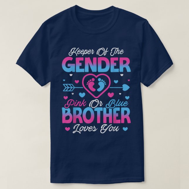 Baby Gender Reveal Shower Pink Or Blue Brother Lov T-Shirt (Design Front)