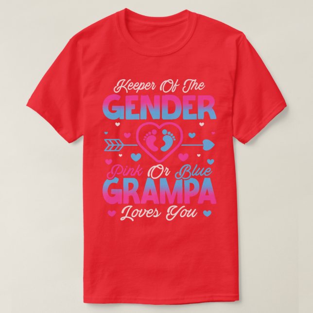 Baby Gender Reveal Shower Pink Or Blue Grampa Love T-Shirt (Design Front)