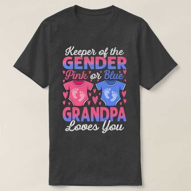 Baby Gender Reveal Shower Pink Or Blue Grandpa Lov T-Shirt (Design Front)