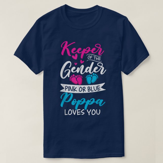 Baby Gender Reveal Shower Pink Or Blue Poppa Loves T-Shirt (Design Front)