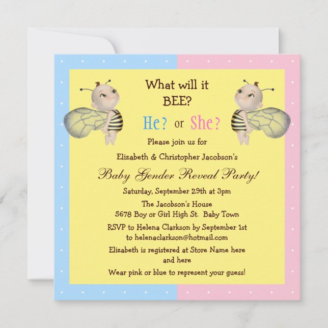 Baby Gender Reveal What Will it BEE? Honey Bees Invitation (Front)