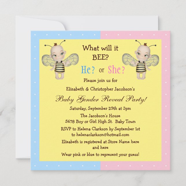 Baby Gender Reveal What Will it BEE? Honey Bees Invitation (Front)