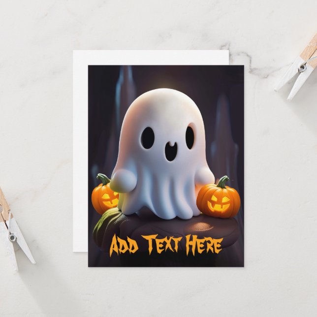 Baby Ghost Creepy Cute Halloween Character Card (Front/Back In Situ)