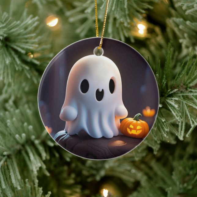 Baby Ghost Creepy Cute Halloween Character Ceramic Ornament (Tree)