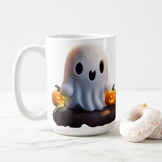 Baby Ghost Creepy Cute Halloween Character Coffee Mug (With Donut)