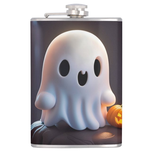 Baby Ghost Creepy Cute Halloween Character Hip Flask (Front)