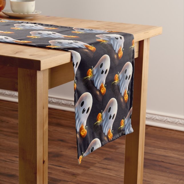 Baby Ghost Creepy Cute Halloween Character Short Table Runner (In Situ)