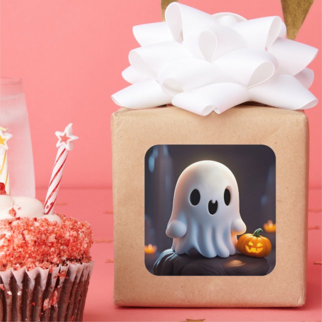 Baby Ghost Creepy Cute Halloween Character Square Sticker (Party)
