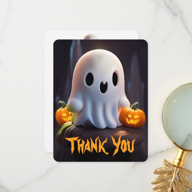 Baby Ghost Creepy Cute Halloween Character Thank You Card (Front/Back In Situ)