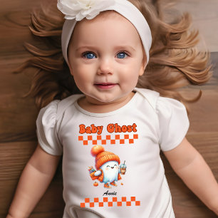 Baby Ghost Personalised Name Halloween Gift Design Bodysuit