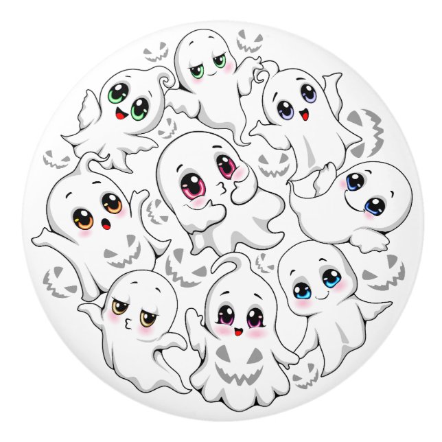 Baby Ghosts Spooky Cute Halloween Mood Ceramic Knob (Front)