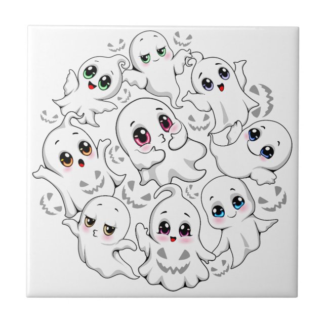 Baby Ghosts Spooky Cute Halloween Mood Ceramic Tile (Front)