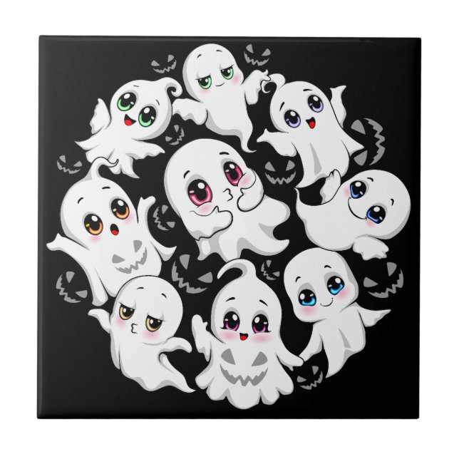 Baby Ghosts Spooky Cute Halloween Mood Ceramic Tile (Front)