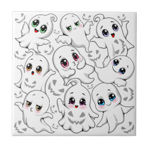 Baby Ghosts Spooky Cute Halloween Mood Ceramic Tile