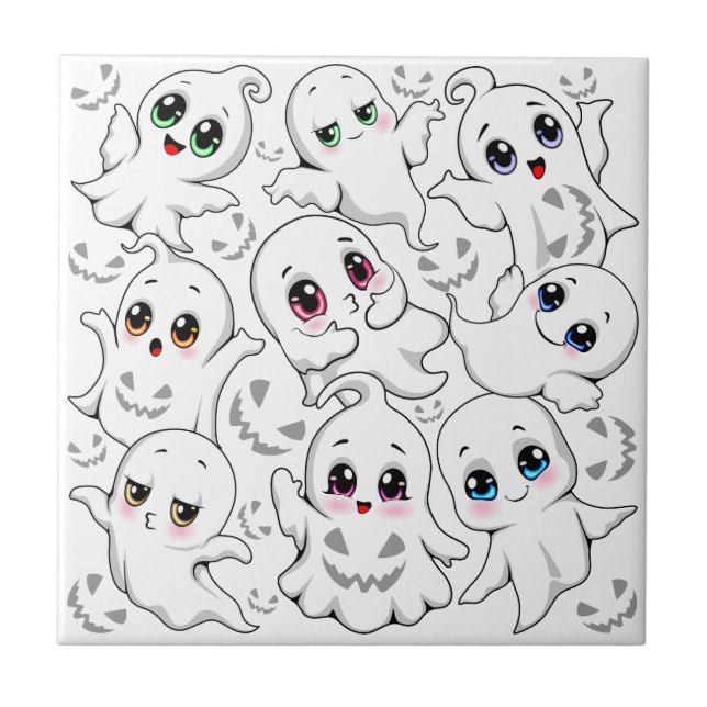 Baby Ghosts Spooky Cute Halloween Mood Ceramic Tile (Front)