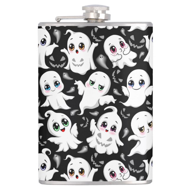 Baby Ghosts Spooky Cute Halloween Mood Hip Flask (Front)