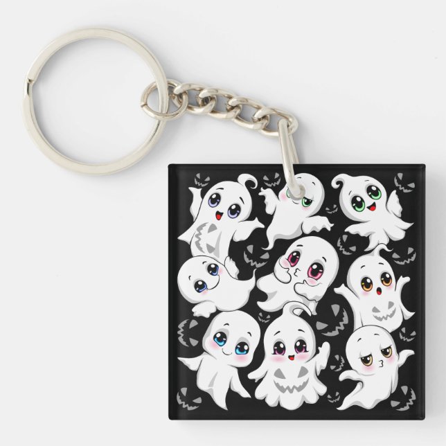 Baby Ghosts Spooky Cute Halloween Mood Key Ring (Front)