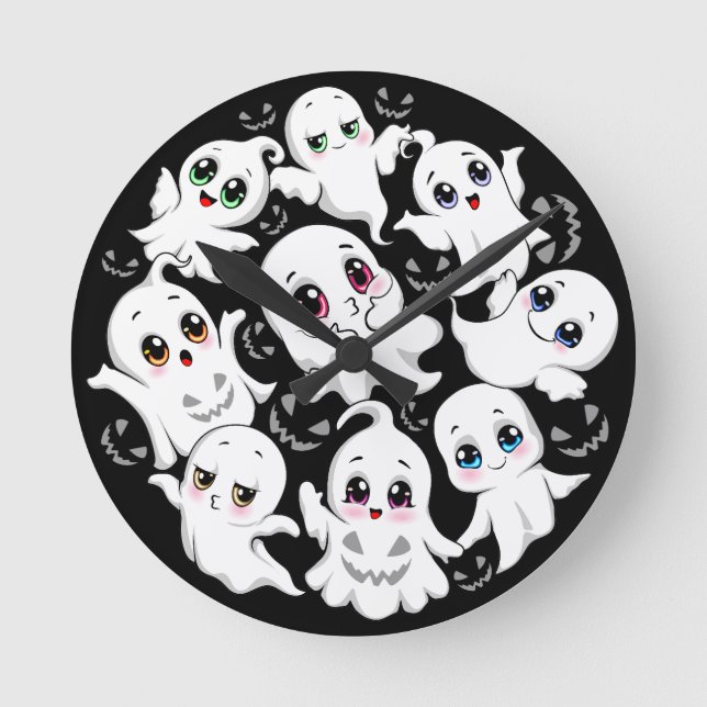Baby Ghosts Spooky Cute Halloween Mood Round Clock (Front)