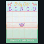 Baby Gift Bingo Cute Unicorn Tea Party Shower Flyer<br><div class="desc">These adorable "baby gift bingo" baby shower cards are perfect for your tea party. The whimsical design includes pink unicorns,  stars and a purple teapot chariot in the centre of the board. Use the easy template field to add your custom text.</div>