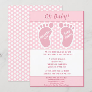 Baby Gir Long Distance Baby Shower Baby Foot Print Invitation