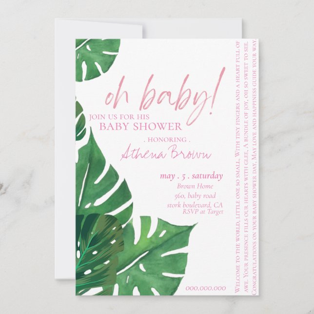 Baby Gir, Script Quote Tropical Floral Baby Shower Invitation (Front)