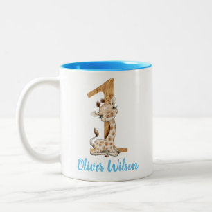 Baby Giraffe 1st Birthday Two-Tone Coffee Mug