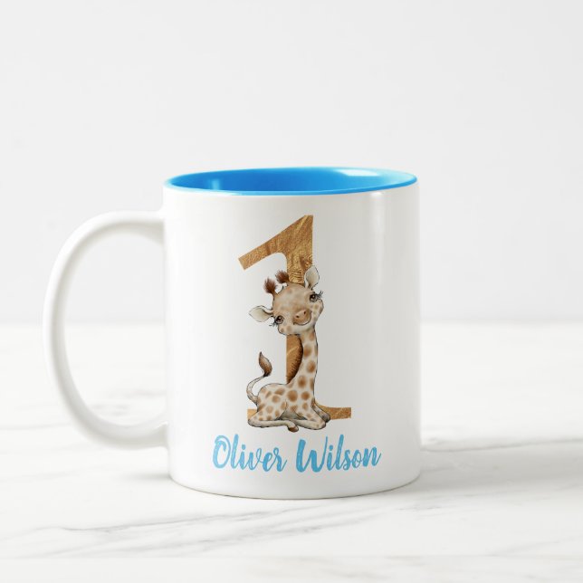 Baby Giraffe 1st Birthday Two-Tone Coffee Two-Tone Coffee Mug (Left)