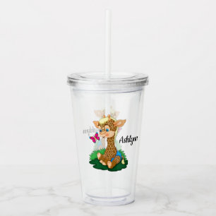 Baby Giraffe and Butterfly Acrylic Tumbler