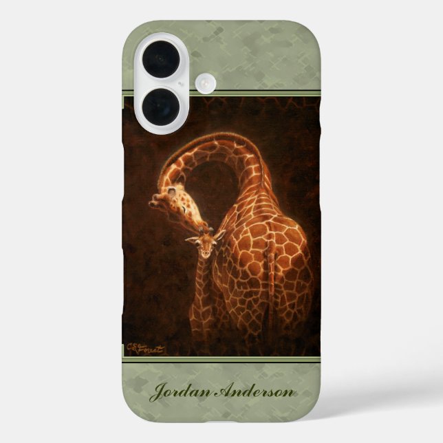 Baby Giraffe and Mum Green Case-Mate iPhone Case (Back)