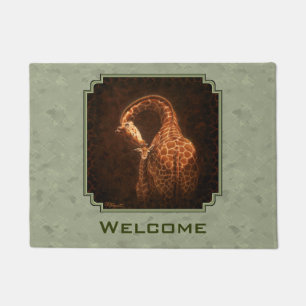Baby Giraffe and Mum Green Doormat
