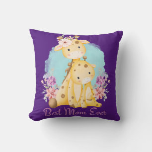 Baby Giraffe and Mum Purple Themed Best Mum Ever  Cushion