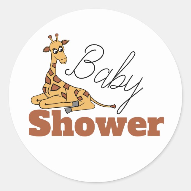 Baby Giraffe, Baby Shower Classic Round Sticker (Front)