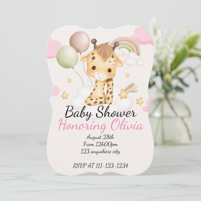 BABY GIRAFFE BABY SHOWER INVITATION (Standing Front)