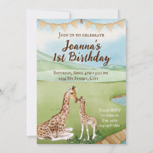 Baby Giraffe Birthday Invitation