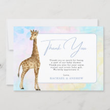 Baby Giraffe Blue Baby Shower Thank You Card