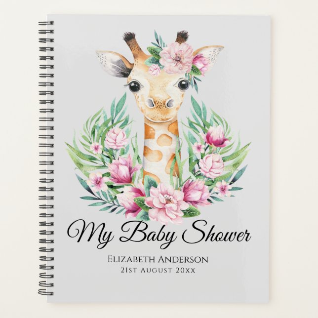 Baby Giraffe Boho Flowers Mother to Be Planner (Front)
