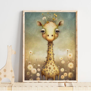 Baby Giraffe Floral African   Giraffe Wall Print