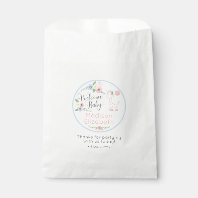 Baby Giraffe Floral Calf Welcome Baby Shower Party Favour Bag (Front)
