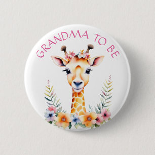 Baby Giraffe Floral, Grandma to be Baby Shower 6 Cm Round Badge