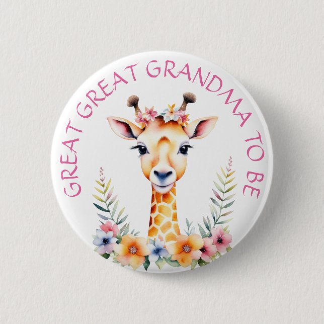 Baby Giraffe Floral, Grandma to be | Baby Shower 6 Cm Round Badge (Front)
