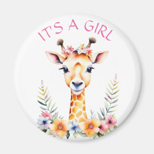 Baby Giraffe Floral, It's a Girl    Baby Shower Magnet