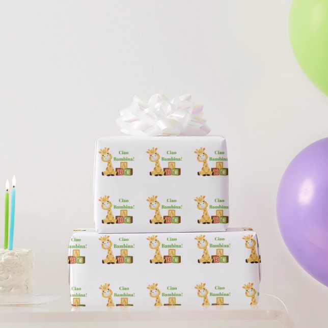 Baby Giraffe Girl Blocks Italian Nursery Newborn Wrapping Paper (Party Gifts)