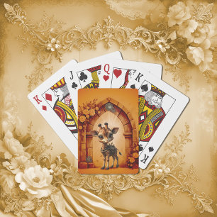Baby giraffe in steampunk-cartoon playing cards