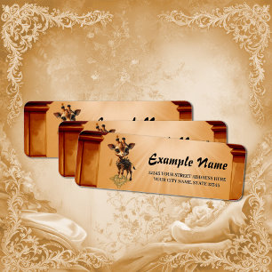 Baby giraffe in steampunk-cartoon return address label