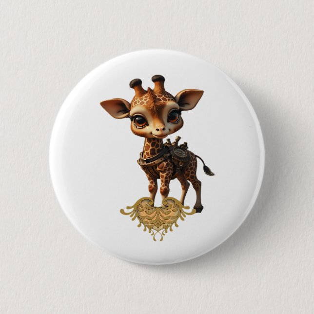 Baby giraffe in steampunk-cartoon style Classic T- 6 Cm Round Badge (Front)