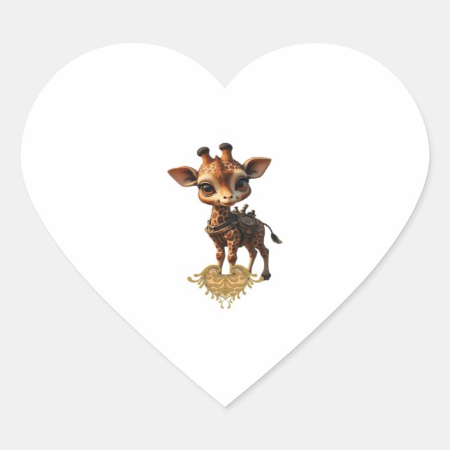Baby giraffe in steampunk-cartoon style Classic T- Heart Sticker (Front)