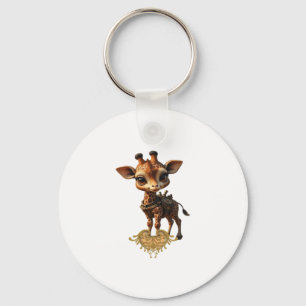 Baby giraffe in steampunk-cartoon style Classic T- Key Ring