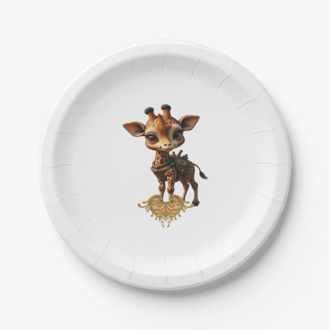 Baby giraffe in steampunk-cartoon style Classic T- Paper Plate (Front)