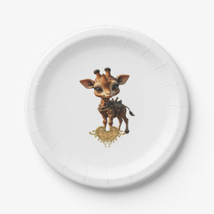 Baby giraffe in steampunk-cartoon style Classic T- Paper Plate