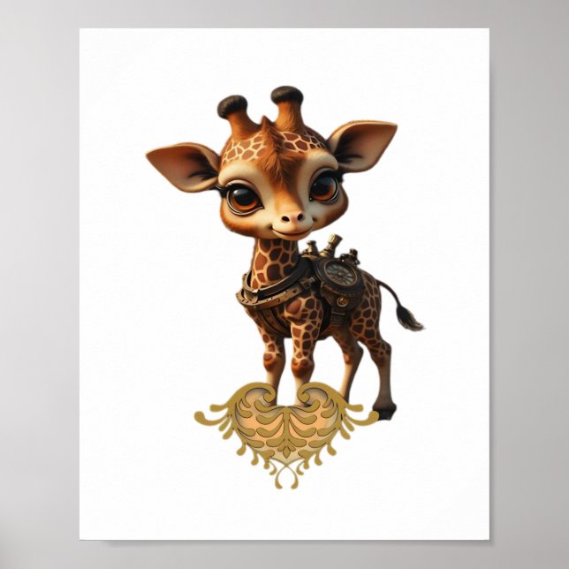Baby giraffe in steampunk-cartoon style Classic T- Poster (Front)